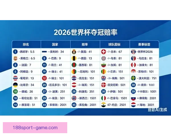 世界杯足球竞猜赔率分析与预测 2026年赛季各大球队战力评估